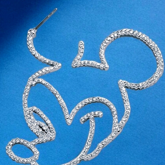 New Disney Mickey Mouse Silver pavé crystal earrings Licensed Disney 2.5" x 1.7" - Picture 2 of 4
